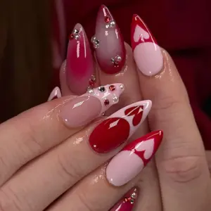 Ombre Heart Rhinestone Press On Nails Valentine 3