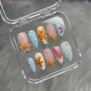 Pastel Ocean Press On Nails 3D Starfish Shell 1 1