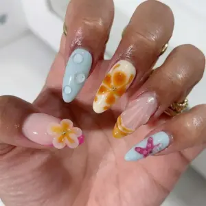 Pastel Ocean Press On Nails 3D Starfish Shell 1 3
