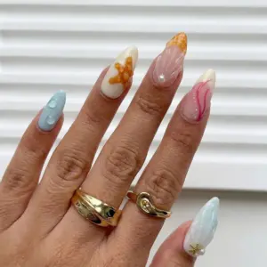 Pastel Ocean Press On Nails 3D Starfish Shell 1 5