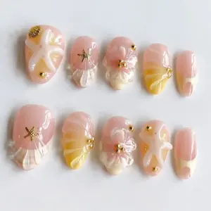 Peach Shell Press On Nails 3D Starfish Aurora 3