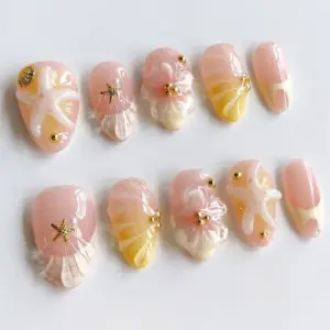 Peach Shell Press On Nails 3D Starfish Aurora Summer Fak 1