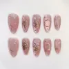 Pink cat eye silver 3D chrome snake sun star press on nails fake nails