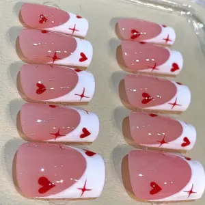 Pink French Tip Heart Press On Nails Valentine Fake Nails 2