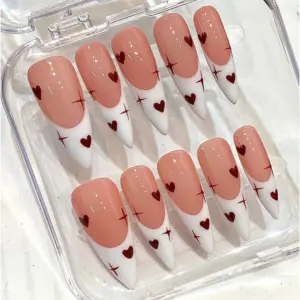 Pink French Tip Heart Star Press On Nails Valentine Fake Nails 3