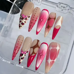 Pink Leopard Press On Nails Cheetah Ombre Fake Nails 2