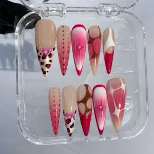 Pink Leopard Press On Nails Cheetah Ombre Fake Nails 5