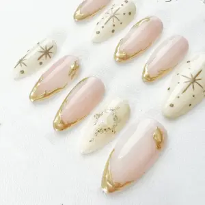 Pink Starlight Press On Nails Reusable Handmade Gel Fake Nails 1