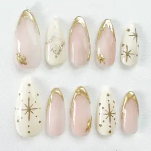 Pink starlight reusable handmade gel press on nails fake nails sparkle