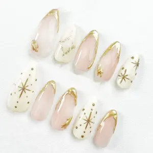 Pink Starlight Press On Nails Reusable Handmade Gel Fake Nails 3