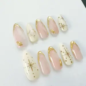 Pink Starlight Press On Nails Reusable Handmade Gel Fake Nails 4