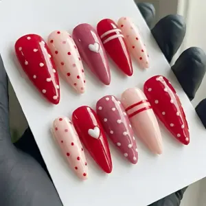 Polka Dot Heart Press On Nails Valentine Fake Nails 1