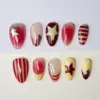 Red Star Stripe Press On Nails | 3D Ombre Y2K Fake Nails | ST058 9 Red star stripe 3D ombre Y2K press on nails fake nails