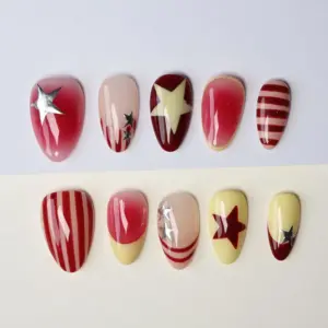Red star stripe 3D ombre Y2K press on nails fake nails