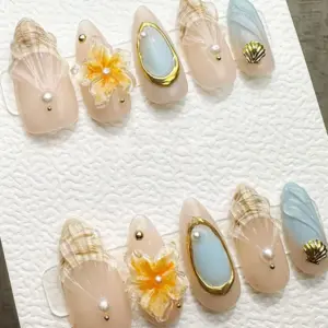 Reusable Coastal Chic Handmade Press On Gel Acrylic Nails 3