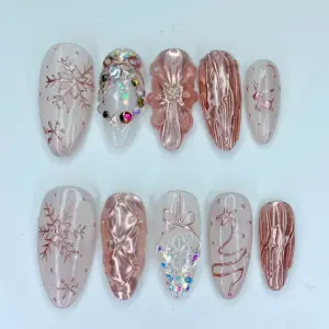 Rose Gold Snowflake Press On Nails Winter Aurora Fake Nails 4