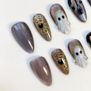 Smoky Ghost Spider Web Press On Nails Halloween Fake Nails 2