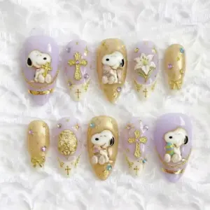 Snoopy Easter purple gold 3D cross handmade press on nails fake nails luxury