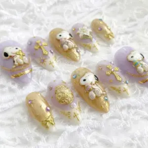 Snoopy Easter Press On Nails Purple Gold 2