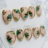 Stained Glass Press On Nails - Gold Emerald Floral Fake Nails | NA04 8 Stained glass gold emerald floral luxury press on nails fake nails green