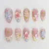 Starfish Bloom Press On Nails - Summer Floral Shell Fake Nails | SE095 6 Starfish bloom floral shell yellow press on nails short almond