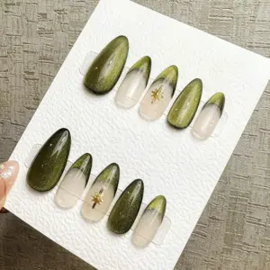 Starry cat eye french tip reusable handmade press on nails fake nails