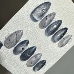 Starry Press On Nails Reusable Handmade Gel Fake Nails 1