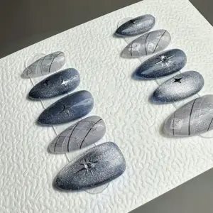 Starry Press On Nails Reusable Handmade Gel Fake Nails 5