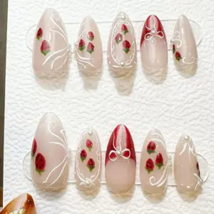Strawberry bliss reusable handmade gel press on nails fake nails summer