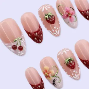 Strawberry French Press On Nails 3D Fruit Cherry Fake Nails 1 1
