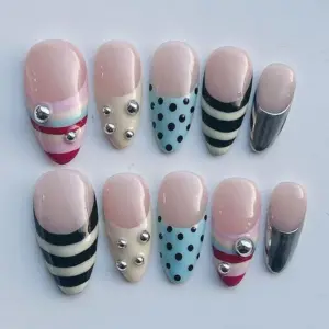 Striped cat eye 3D gold chrome handmade press on nails fake nails