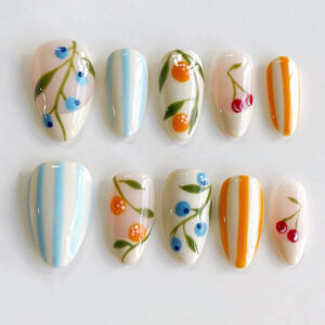 Summer fruit handmade gel press on nails colorful fake nails