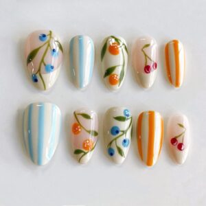 Summer Fruit Press On Nails Handmade Gel Fake Nails 2