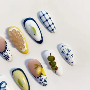 Talavera Blue White Press On Nails 1
