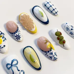 Talavera Blue White Press On Nails 2