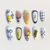 Talavera blue white 3D martini olive lemon french tip press on nails fake nails