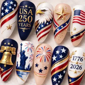 USA 250 Years 1776 2026 Press On Nails Luxury Patriotic Fake Nails 1