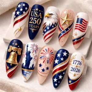 USA 250 Years 1776 2026 Press On Nails Luxury Patriotic Fake Nails 3