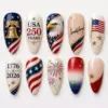 Luxury USA 250 years 1776 2026 commemorative press on nails with bald eagle Liberty Bell fireworks gold stars and American flag designs