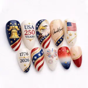 USA 250 Years Eagle Liberty Bell Press On Nails Patriotic Fake Nails 2