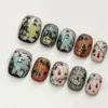 Vintage Halloween Press On Nails | Spooky Haunted Scene Fake Nails | EV46 2 Vintage Halloween Press On Nails haunted house pumpkin bat blood drip spooky scene