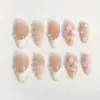 White french tip press on nails with pink 3D flower fake nails long almond Title: White French Press On Nails | Pink 3D Flower Fake Nails