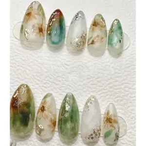 Woodland fairy floral reusable handmade gel press on nails fake nails colorful