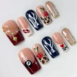 Y2K Cherry Leopard Press On Nails NY Bold Fake Nails 2