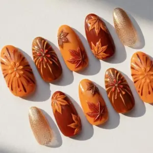 autumn maple leaf press on nails 1