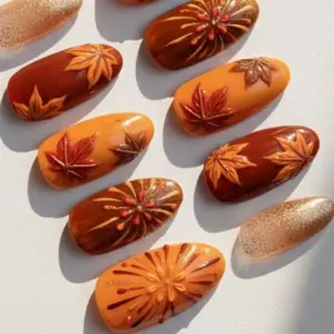 autumn maple leaf press on nails 3