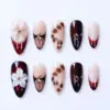 burgundy leopard nude 3d flower press on nails