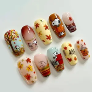 cartoon dog fall maple press on nails 2