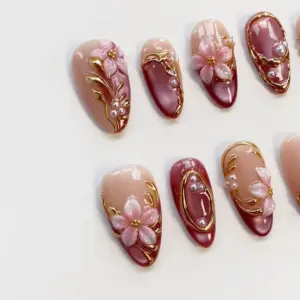 cherry blossom press on nails 3d floral gold spri 5