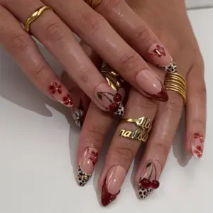 cherry leopard 3d press on nails 2